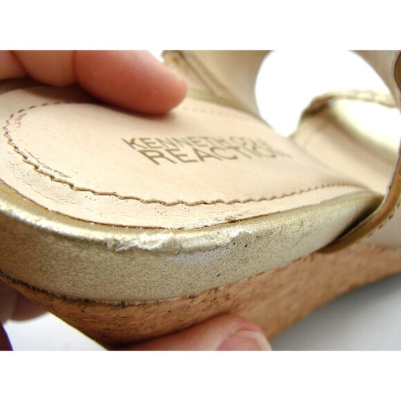 Kenneth Cole Reaction Sandals Skip Class Cork Wedge Sz 7.5M Brown Gold Laser Cut - Picture 7 of 9